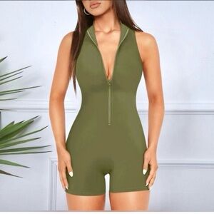 Aritzia Wilfred free romper jumpsuit in olive green perfect for lounging or gym